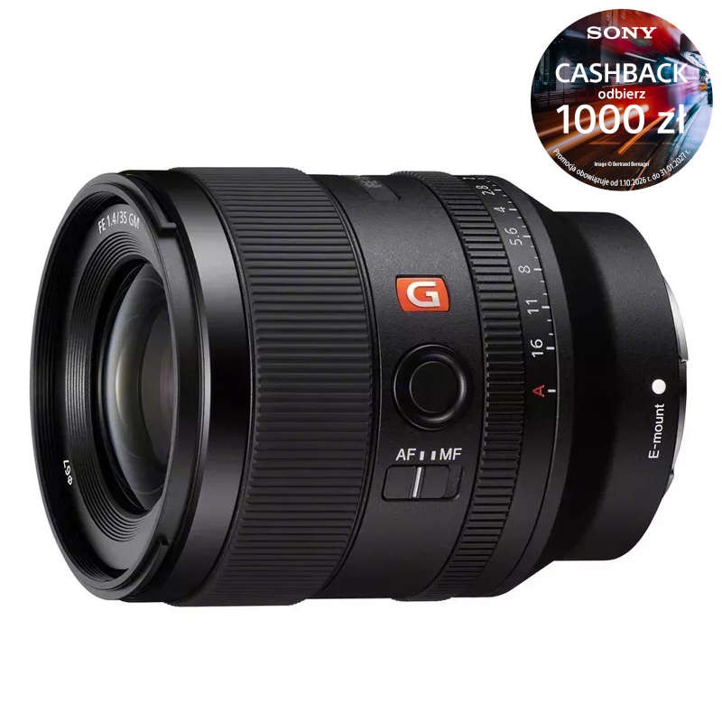 Obiektyw Sony FE 35mm F1.4 GMaster + Cashback 1000 zł lub Studencki Cashback 750 zł SEL35F14GM.SYX